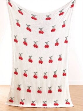 The Styled collection Cherry Knit Throw Blanket - Cozy Fruit Pattern